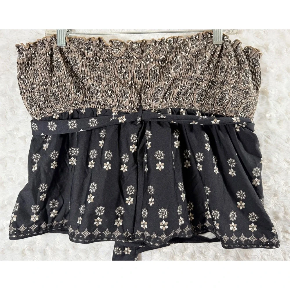 Juicy Couture Beach Royalty Smocked Bandeau Black Tan Large Tankini Bikini Set